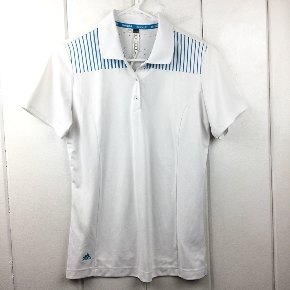 Adidas Golf Polo Climachill White & Turquoise Golf Top, Size - Medium‎